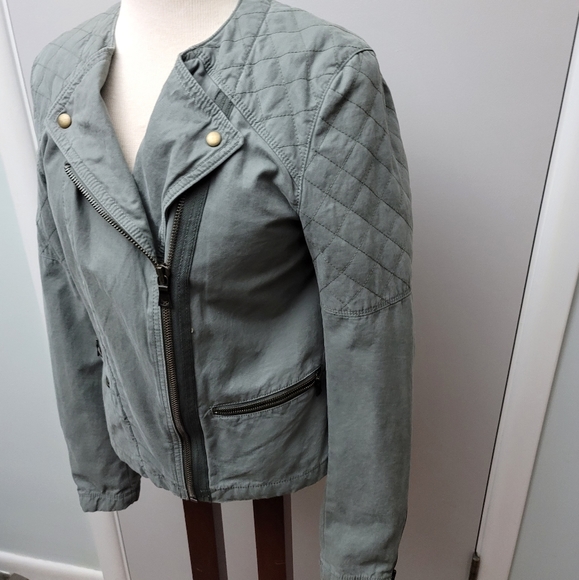 Gap TALL light green gray cotton Moto jacket - Picture 5 of 12